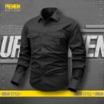 1 piece double pocket mens cotton shirt(Black)