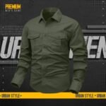 1 piece double pocket mens cotton shirt(Black) - Image 3