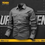 1 piece double pocket mens cotton shirt(Black) - Image 4